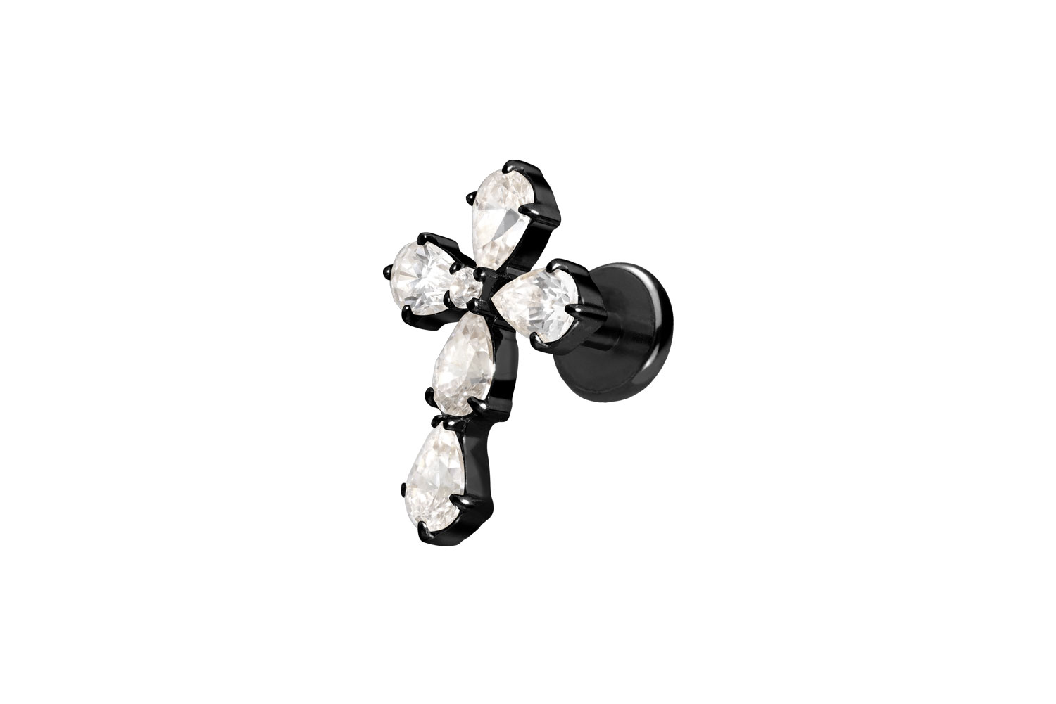 Titan Labret Piercing mit Push Fit KRISTALLKREUZ